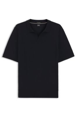 Merino wool knit polo with Johnny collar, Dark Blue