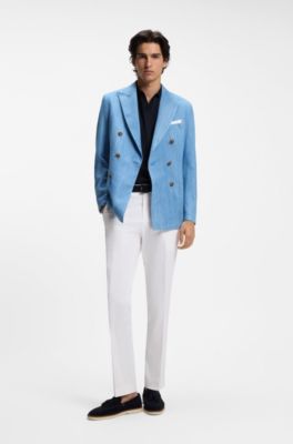 Polo de punto de lana merina con cuello abierto, Azul oscuro