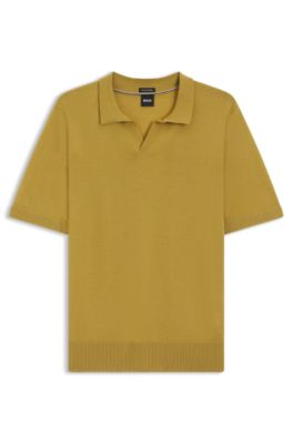 Polo de punto de lana merina con cuello abierto, Oro