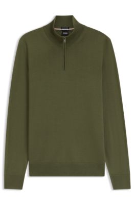 Merino-wool sweater with zipper neck, Light Green