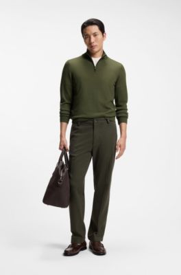 Merino-wool sweater with zipper neck, Light Green