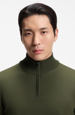 Merino-wool sweater with zipper neck, Light Green