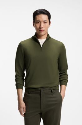 Merino-wool sweater with zipper neck, Light Green