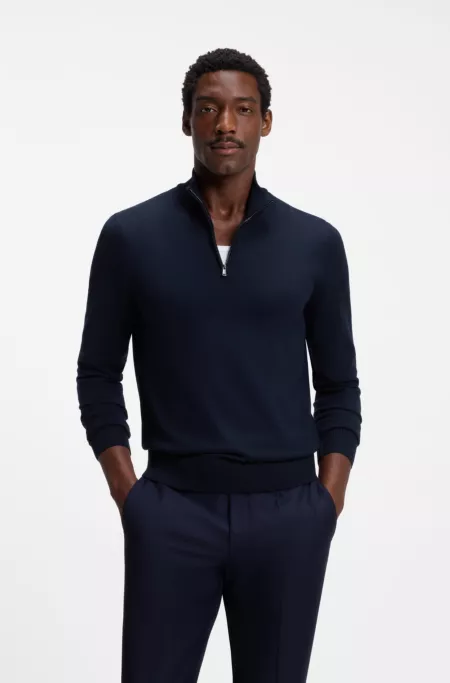 Merino-wool sweater with zipper neck