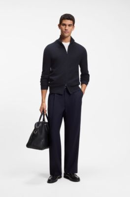 Zip-up cotton sweater, Dark Blue