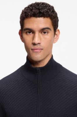 Zip-up cotton sweater, Dark Blue