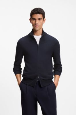 Zip-up cotton sweater, Dark Blue