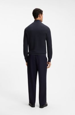 Zip-up cotton sweater, Dark Blue