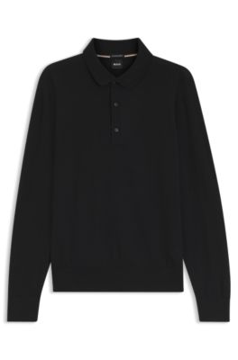 Polo en maille en laine m&eacute;rinos, Noir