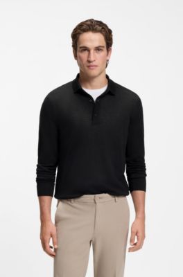 Polo en maille en laine m&eacute;rinos, Noir