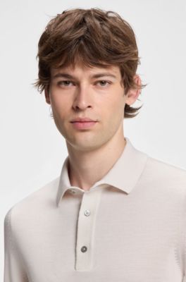 Regular-fit knit polo in Merino wool, White
