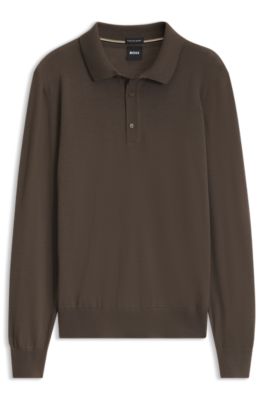 Jersey tipo polo de lana merina, Marr&oacute;n oscuro