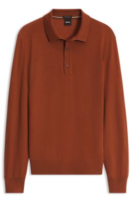 Merino wool polo sweater, Brown