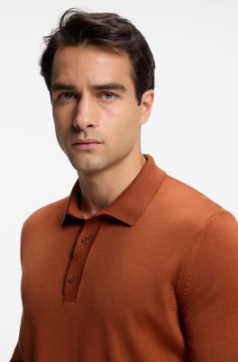 Jersey tipo polo de lana merina, Marr&oacute;n