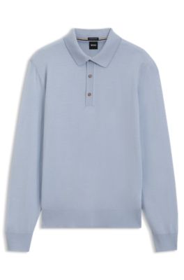 Merino wool polo sweater, Light Blue