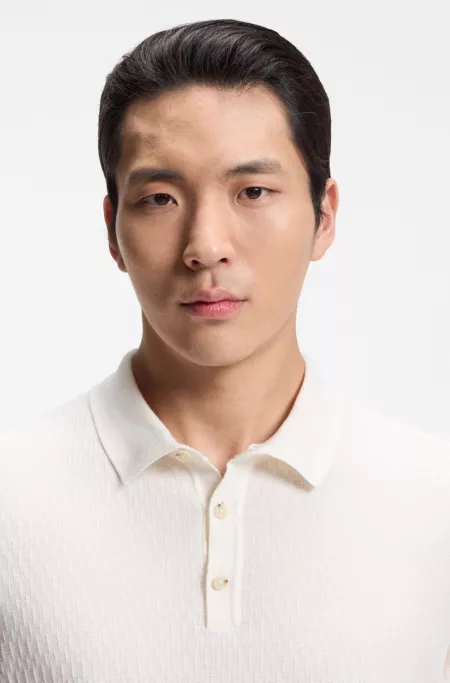Regular-fit knit polo in structured fabric