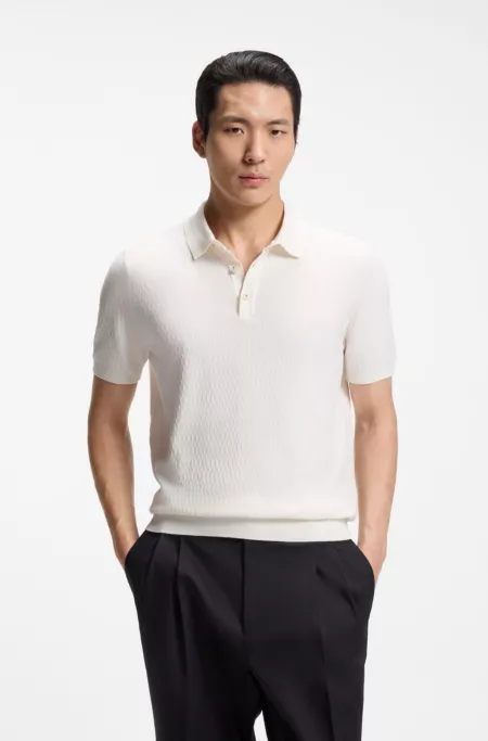 Regular-fit knit polo in structured fabric