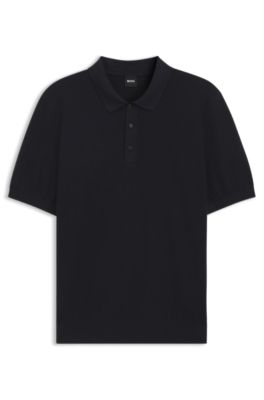 Polo Regular en maille structur&eacute;e, Bleu fonc&eacute;