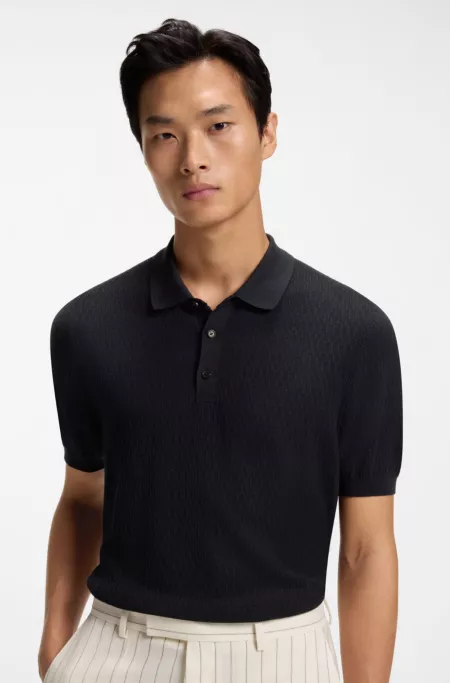 Regular-fit knit polo in structured fabric