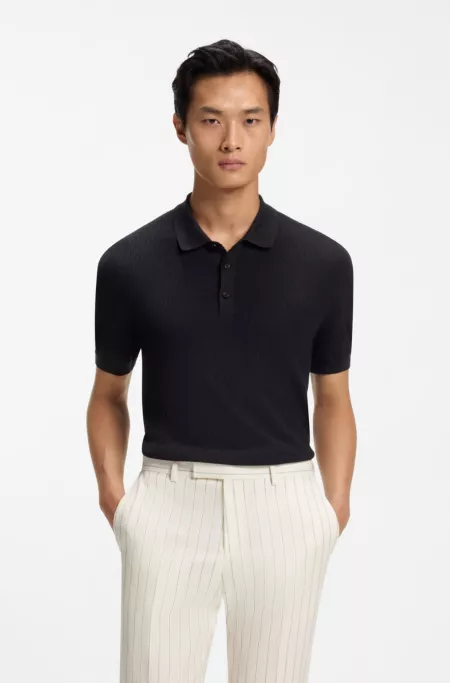 Regular-fit knit polo in structured fabric
