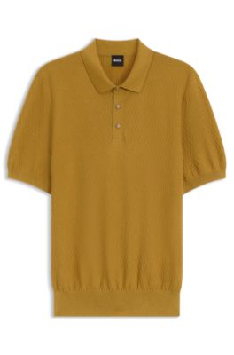 Polo regular fit de punto tejido con estructura, Oro