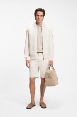 Cotton-knit hybrid jacket with bomber collar, White