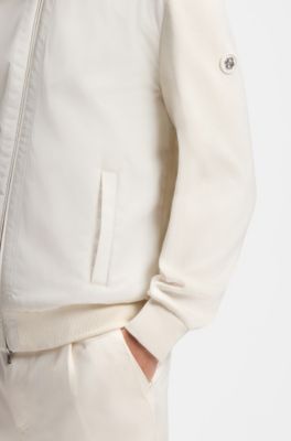 Cotton-knit hybrid jacket with bomber collar, White