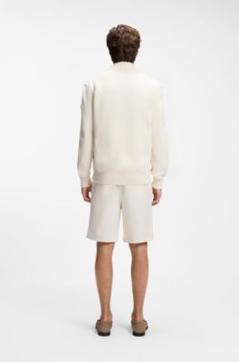Cotton-knit hybrid jacket with bomber collar, White
