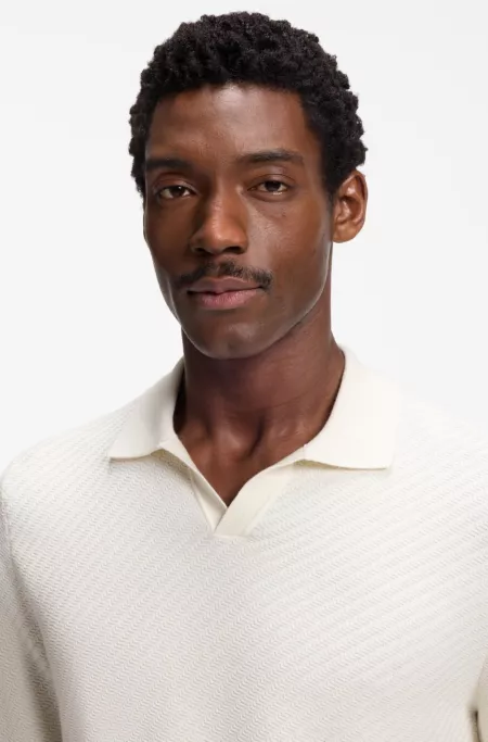 Knitted cotton sweater with Johnny collar