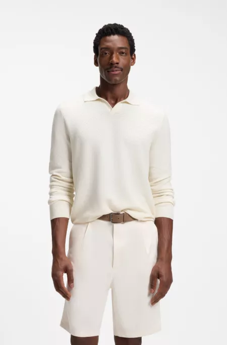 Knitted cotton sweater with Johnny collar