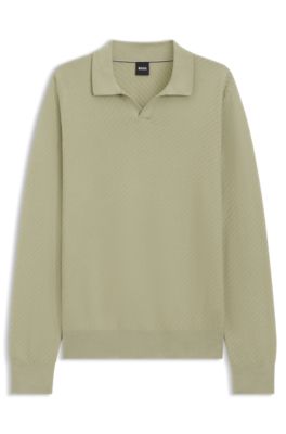 Jersey de punto de algod&oacute;n con cuello abierto, Caqui