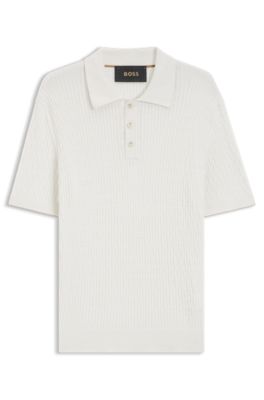 Cable-knit polo sweater in cotton and cashmere, White