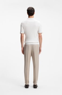 Jersey estilo polo de punto trenzado de algod&oacute;n y cashmere, Blanco