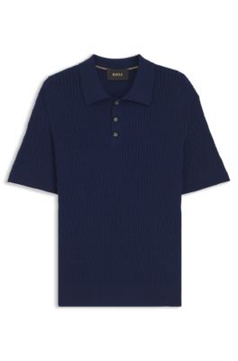 Cable-knit polo sweater in cotton and cashmere, Light Blue