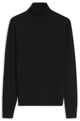 Pull &agrave; col roul&eacute; en laine m&eacute;rinos extra fine, Noir