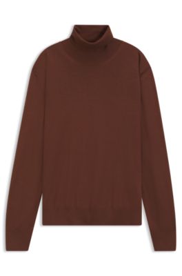 Jersey de cuello vuelto en lana merina extrafina, Marr&oacute;n