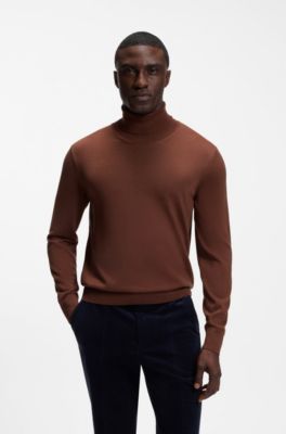 Jersey de cuello vuelto en lana merina extrafina, Marr&oacute;n