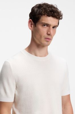 Short-sleeved sweater with knitted structure, White