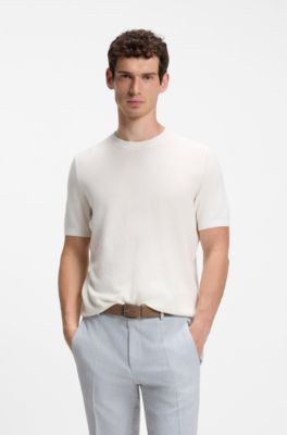 Short-sleeved sweater with knitted structure, White