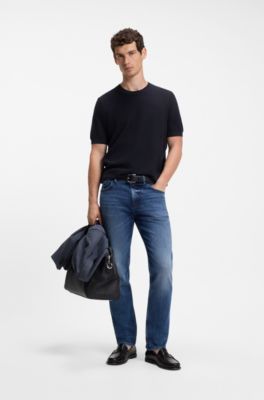 Jersey de manga corta con estructura de punto, Azul oscuro