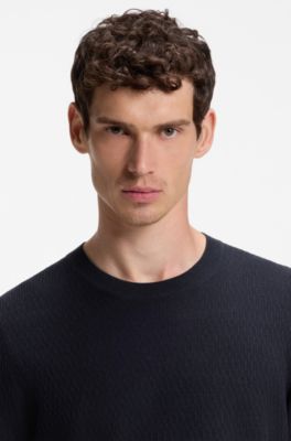 Jersey de manga corta con estructura de punto, Azul oscuro