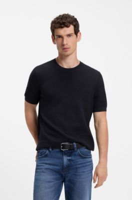 Jersey de manga corta con estructura de punto, Azul oscuro