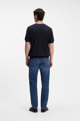 Jersey de manga corta con estructura de punto, Azul oscuro
