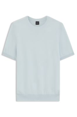 Short-sleeved sweater with knitted structure, Light Blue