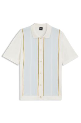 Color-blocked cardigan with wing collar, White