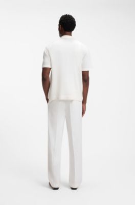 Color-blocked cardigan with wing collar, White