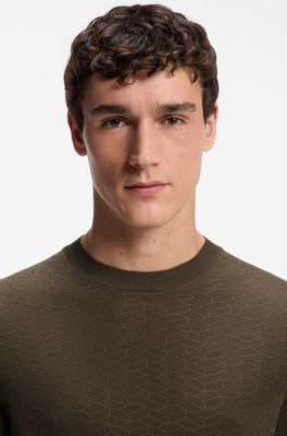 Silk sweater with jacquard pattern, Brown