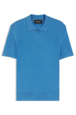 Polo en maille de soie &agrave; la structure c&ocirc;tel&eacute;e, bleu clair