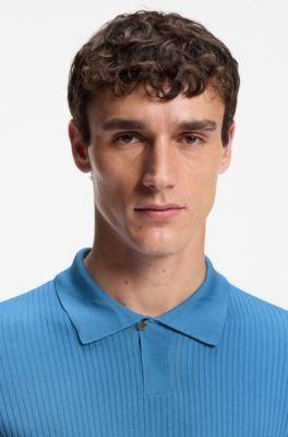 Polo en maille de soie &agrave; la structure c&ocirc;tel&eacute;e, bleu clair
