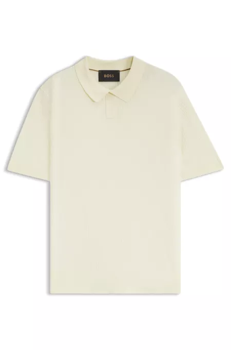 Silk knit polo with ribbed texture